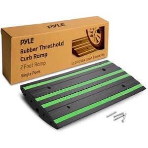 Pyle Rubber Curb Ramp for Driveway, 61cm Heavy-Duty Non-Slip Portable Ramp with Green Reflective Strip, Waterproof Design for Sheds, Steps, Sidewalks, or Outdoor Use Pyle Rubber Curb Ramp for Driveway, 61cm Heavy-Duty Non-Slip Portable Ramp with Green Reflective Strip, Waterproof Design for Sheds, Steps, Sidewalks, or Outdoor Use