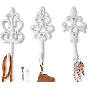 Comfify Antique Chic Cast Iron Decorative Wall Hooks Rustic Shabby French Country Charm Large Decorative Hanging Hooks Set of 3 Screws and Anchors for Mounting Included Powder Coat White Comfify Antique Chic Cast Iron Decorative Wall Hooks Rustic Shabby French Country Charm Large Decorative Hanging Hooks Set of 3 Screws and Anchors for Mounting Included Powder Coat White