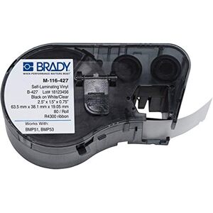 Brady M-116-427 Vinyl B-427 Black on White/Clear Label Maker Cartridge, 2-1/2" Width x 1-1/2" Height, For BMP51/BMP53 Printers Brady M-116-427 Vinyl B-427 Black on White/Clear Label Maker Cartridge, 2-1/2" Width x 1-1/2" Height, For BMP51/BMP53 Printers