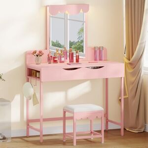 YITAHOME Dressing Table with Mirror & Cloud-Shaped Accent, Makeup Vanity Desk with 3-Color Dimmable LED Lighting, Drawer, Side Holders, & Stool for Dressing Room, Bathroom, Pink YITAHOME Dressing Table with Mirror & Cloud-Shaped Accent, Makeup Vanity Desk with 3-Color Dimmable LED Lighting, Drawer, Side Holders, & Stool for Dressing Room, Bathroom, Pink
