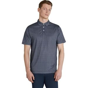 PGA TOUR Men's Micro Golf Bag Print, Natural Stretch, Regular Fit, Pro Series Range Polo Shirt, Caviar, M PGA TOUR Men's Micro Golf Bag Print, Natural Stretch, Regular Fit, Pro Series Range Polo Shirt, Caviar, M