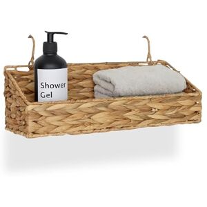 Relaxdays hanging storage basket, water hyacinth, 2 hooks, HxWxD 14 x 42 x 16 cm, woven design, bathroom, natural Relaxdays hanging storage basket, water hyacinth, 2 hooks, HxWxD 14 x 42 x 16 cm, woven design, bathroom, natural