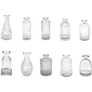 Relaxdays Set of 10, Textured, Vintage Design, Glass, H: 10–14.7 cm, Small Decorative Table vases, Transparent, 14.5 x 6.5 x 6.5 cm Relaxdays Set of 10, Textured, Vintage Design, Glass, H: 10–14.7 cm, Small Decorative Table vases, Transparent, 14.5 x 6.5 x 6.5 cm