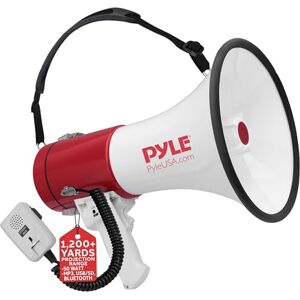 Pyle PMP52BT Bluetooth Megaphone Bullhorn with AUX Input and Built-In USB Flash, White/Red Pyle PMP52BT Bluetooth Megaphone Bullhorn with AUX Input and Built-In USB Flash, White/Red