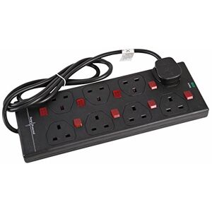 PRO ELEC 5 m 8 Way 8 Gang Surge Protected Switched Neon Extension Lead Black PRO ELEC 5 m 8 Way 8 Gang Surge Protected Switched Neon Extension Lead Black