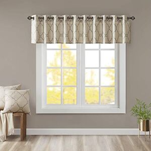 Madison Park Saratoga Light Filtering Fretwork Print Grommet Top Window Valance Swags for Living Room Bedroom and Kitchen, 50x18, Beige/Grey Madison Park Saratoga Light Filtering Fretwork Print Grommet Top Window Valance Swags for Living Room Bedroom and Kitchen, 50x18, Beige/Grey