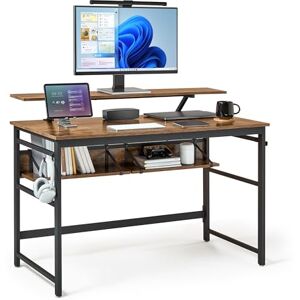 Mondeer Computer Desk, Workstation Writing Desk with 2 Adjustable Storage Shelves and Large Monitor Stand, Space Saving for Home Office Studio, 120 x 60 x 90 cm, Rustic Brown Mondeer Computer Desk, Workstation Writing Desk with 2 Adjustable Storage Shelves and Large Monitor Stand, Space Saving for Home Office Studio, 120 x 60 x 90 cm, Rustic Brown