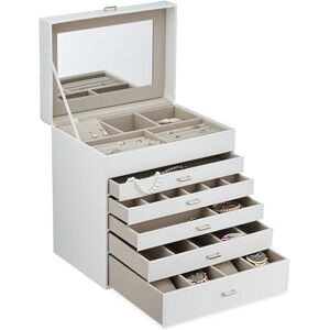 Relaxdays Box, with Mirror, Jewellery Storage, Ring Drawer, HxWxD: 18 x 26.5 x 19 cm, Removable Tray, White, 32.5 x 30.5 x 22 cm Relaxdays Box, with Mirror, Jewellery Storage, Ring Drawer, HxWxD: 18 x 26.5 x 19 cm, Removable Tray, White, 32.5 x 30.5 x 22 cm