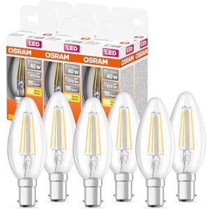 OSRAM Led Star Classic B40 Led Lamp for B15D Base, Candle Shape, Fil, 470 Lumens, Warm White (2700K), Replacement for Conventional 40W Light Bulbs, Not Dimmable, 6-Pack OSRAM Led Star Classic B40 Led Lamp for B15D Base, Candle Shape, Fil, 470 Lumens, Warm White (2700K), Replacement for Conventional 40W Light Bulbs, Not Dimmable, 6-Pack