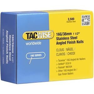 Tacwise 1223 Type 16G / 38 mm Stainless Steel Angled Finish Nails, 20° Inclined, Pack of 2500 Tacwise 1223 Type 16G / 38 mm Stainless Steel Angled Finish Nails, 20° Inclined, Pack of 2500