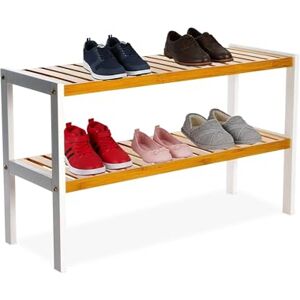 Relaxdays Rack, HxWxD: 33 x 70 x 26 cm, Bamboo, 2 Tiers, Holds 6 Pairs, Slim Shoe Storage, Natural/White, 33 cm x 70 cm x 26 cm Relaxdays Rack, HxWxD: 33 x 70 x 26 cm, Bamboo, 2 Tiers, Holds 6 Pairs, Slim Shoe Storage, Natural/White, 33 cm x 70 cm x 26 cm