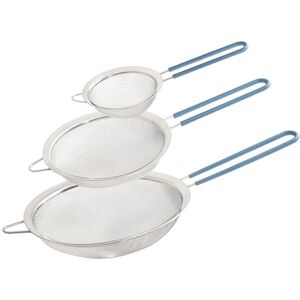 Wiltshire Set of 3 Sieves, Stainless Steel Fine Wire Mesh Strainer with Non-Slip Silicone Coated Handle, Colander & Sifter, Sift Strain Drain & Rinse, 10cm 15cm & 20cm, Dishwasher Safe, Petrol Blue Wiltshire Set of 3 Sieves, Stainless Steel Fine Wire Mesh Strainer with Non-Slip Silicone Coated Handle, Colander & Sifter, Sift Strain Drain & Rinse, 10cm 15cm & 20cm, Dishwasher Safe, Petrol Blue