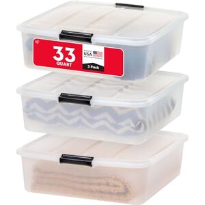 IRIS USA 3Pack 33qt Plastic Buckle Up Under Bed Storage Container with Lids and Durable Buckles, Clear IRIS USA 3Pack 33qt Plastic Buckle Up Under Bed Storage Container with Lids and Durable Buckles, Clear