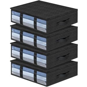 AiQInu Underbed Storage Boxes, 4 Pieces Under Bed Organizer with Observation Window and Handle, Space-Saving Foldable Wardrobe Organizer for Clothes Blankets Duvets AiQInu Underbed Storage Boxes, 4 Pieces Under Bed Organizer with Observation Window and Handle, Space-Saving Foldable Wardrobe Organizer for Clothes Blankets Duvets