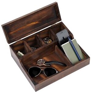 Mind Reader Nightstand Valet Tray, Phone Watch Holder, Bedroom Desk Organizer, Cosmetic Accessory Storage, Jewelry Box with 7 Compartments, Burnt Wood, Brown,12" x 10" x 4.5 Mind Reader Nightstand Valet Tray, Phone Watch Holder, Bedroom Desk Organizer, Cosmetic Accessory Storage, Jewelry Box with 7 Compartments, Burnt Wood, Brown,12" x 10" x 4.5