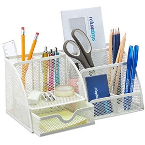 Relaxdays Desk Organiser, Modern Look, Metal Mesh, Total Dimensions: H x W x D: 13 x 28 x 14 cm, White Relaxdays Desk Organiser, Modern Look, Metal Mesh, Total Dimensions: H x W x D: 13 x 28 x 14 cm, White