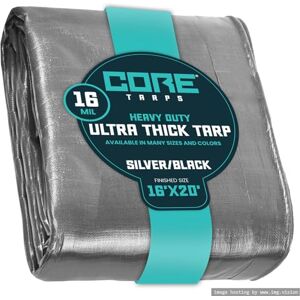 Core Tarps Core Tarp Tarpaulin Waterproof Heavy Duty(265 g/m² 16′ X 20′ 4.85m X 6.1m Silver/Black-16 Mil) UV Resistant, Tear Proof, Protective Poly Tarpaulin with Reinforced Edges for Multi-purpose usage Core Tarps Core Tarp Tarpaulin Waterproof Heavy Duty(265 g/m² 16′ X 20′ 4.85m X 6.1m Silver/Black-16 Mil) UV Resistant, Tear Proof, Protective Poly Tarpaulin with Reinforced Edges for Multi-purpose usage
