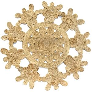 HAMID Jute Rug Round, Rabat Rug 100% White and Natural, Jute Fibre Hand Woven, Soft Rug and High Strength Rug for Living Room, Dining Room, Bedroom, Hallway Rug (125 x 125 cm) HAMID Jute Rug Round, Rabat Rug 100% White and Natural, Jute Fibre Hand Woven, Soft Rug and High Strength Rug for Living Room, Dining Room, Bedroom, Hallway Rug (125 x 125 cm)