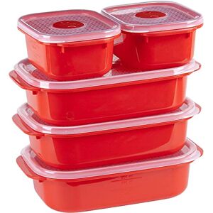 Décor Microwave Food Containers Set 5 Pack 2 x 375ml, 3 x 900ml Steam Release Vent Dishwasher & Freezer Safe Red Décor Microwave Food Containers Set 5 Pack 2 x 375ml, 3 x 900ml Steam Release Vent Dishwasher & Freezer Safe Red