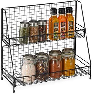 Relaxdays Spice rack, 2 levels, metal, kitchen rack for spices, standing, spice rack HBT 35 x 40 x 16 cm, black, 1 piece, 10035385 Relaxdays Spice rack, 2 levels, metal, kitchen rack for spices, standing, spice rack HBT 35 x 40 x 16 cm, black, 1 piece, 10035385