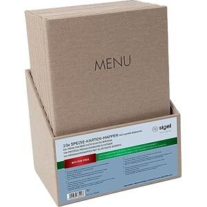Sigel SM208 Set of 10 Menu folders with elastic cord, with 2 transparent pocket for 8 DIN A4 sheets and storage box, embossing Menu, dark Beige Sigel SM208 Set of 10 Menu folders with elastic cord, with 2 transparent pocket for 8 DIN A4 sheets and storage box, embossing Menu, dark Beige