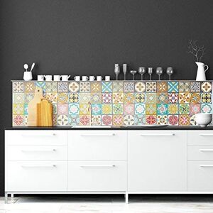 WALPLUS Colourful Tiles Wall Stickers 12 Pieces, Multicolour, 20 x 20 x 0.02 cm WALPLUS Colourful Tiles Wall Stickers 12 Pieces, Multicolour, 20 x 20 x 0.02 cm