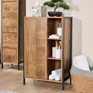 Home Source Multi Unit Bathroom Cabinet – Oak-Style Shelves with Black Metal Frame – Bathroom Storage with 5 Shelves & Cupboard Home Source Multi Unit Bathroom Cabinet – Oak-Style Shelves with Black Metal Frame – Bathroom Storage with 5 Shelves & Cupboard