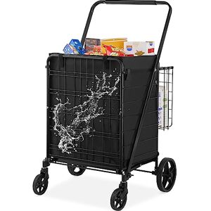 VEVOR Folding Shopping Cart with Removable Waterproof Liner, 210LBS Large Capacity Jumbo Grocery Cart with Dual Basket, 360° Swivel Wheels, Dense Metal Mesh Base, Heavy Duty Utility Cart for Shopping VEVOR Folding Shopping Cart with Removable Waterproof Liner, 210LBS Large Capacity Jumbo Grocery Cart with Dual Basket, 360° Swivel Wheels, Dense Metal Mesh Base, Heavy Duty Utility Cart for Shopping