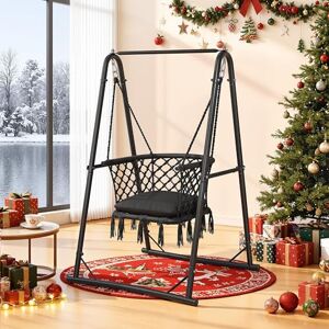 YITAHOME Hanging Chair with Stand, 105x93x160cm Hammock Swing Chair with Cushion, Heavy-Duty Steel Hammock Stand with 100kg Capacity for Living Room, Bedroom, Courtyard, Backyard and Garden, Gray YITAHOME Hanging Chair with Stand, 105x93x160cm Hammock Swing Chair with Cushion, Heavy-Duty Steel Hammock Stand with 100kg Capacity for Living Room, Bedroom, Courtyard, Backyard and Garden, Gray
