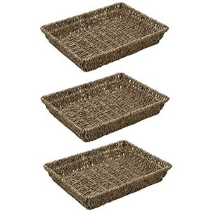 JVL Hand Woven Seagrass Rectangular Storage Tray, H:6 x W:33 x D:25cm, Capacity:4L, Set of 3 JVL Hand Woven Seagrass Rectangular Storage Tray, H:6 x W:33 x D:25cm, Capacity:4L, Set of 3