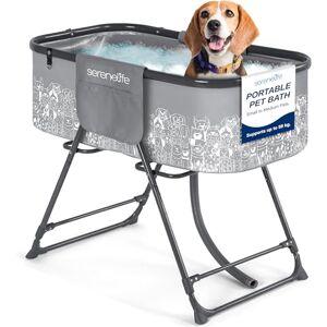 SereneLife Portable Dog Bath Tub, Foldable Grooming Dog Washing Station, Large Puppy Bath with Adjustable Height, Drain Hose & Storage Pockets, 59Kg Capacity for Indoor/Outdoor Use (Gray) SereneLife Portable Dog Bath Tub, Foldable Grooming Dog Washing Station, Large Puppy Bath with Adjustable Height, Drain Hose & Storage Pockets, 59Kg Capacity for Indoor/Outdoor Use (Gray)
