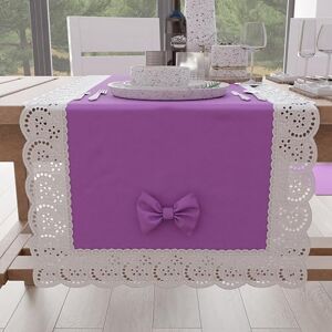 PETTI Artigiani Italiani Elegant Cotton Table Runner, for Kitchen Table, Living Room, Dining Room, Plain Tablecloths with Lace Frill and Bows 40 x 140 cm, Lilac PETTI Artigiani Italiani Elegant Cotton Table Runner, for Kitchen Table, Living Room, Dining Room, Plain Tablecloths with Lace Frill and Bows 40 x 140 cm, Lilac