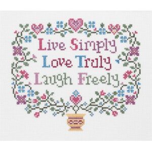 Janlynn Live, Love, Laugh Cross Stitch Kit, 14 Count, Cotton, White Janlynn Live, Love, Laugh Cross Stitch Kit, 14 Count, Cotton, White