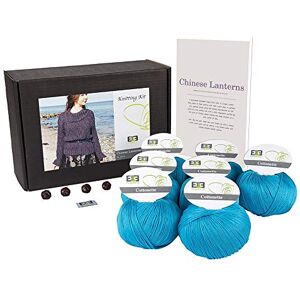 DesignEtte Jumper Chinese Lanterns Knitting Kit 100 Percent Egyptian Cotton Wool Yarn Bowls and Pattern Starter Pack Box 100g≈205m/5ply Turquoise, M-L DesignEtte Jumper Chinese Lanterns Knitting Kit 100 Percent Egyptian Cotton Wool Yarn Bowls and Pattern Starter Pack Box 100g≈205m/5ply Turquoise, M-L