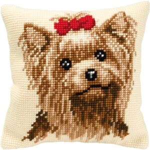 Vervaco Yorkshire Terrier Cross Stitch Cushion, Multi-Colour Vervaco Yorkshire Terrier Cross Stitch Cushion, Multi-Colour