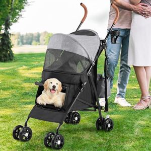 YITAHOME 4-Wheel Dog Pushchair with Shoulder Straps, Pet Stroller for Small to Medium Dogs, Folding Pet Travel Carriage with Cup Holder & Storage Bag (Grey Black) YITAHOME 4-Wheel Dog Pushchair with Shoulder Straps, Pet Stroller for Small to Medium Dogs, Folding Pet Travel Carriage with Cup Holder & Storage Bag (Grey Black)