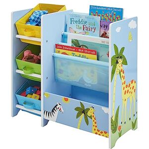Liberty House Toys TF5007 Safari Book Display with Storage Fabric Bins, Blue, Yellow, Green for 2 Years + Liberty House Toys TF5007 Safari Book Display with Storage Fabric Bins, Blue, Yellow, Green for 2 Years +