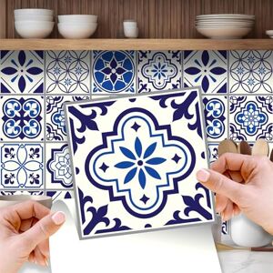 WALPLUS 48 Pcs 15cm (6") Peel and Stick Tile Stickers Self-Adhesive Backsplash for Kitchen & Bathroom, Removable Vinyl Wall Decals, Spanish & Moroccan Blue Design WALPLUS 48 Pcs 15cm (6") Peel and Stick Tile Stickers Self-Adhesive Backsplash for Kitchen & Bathroom, Removable Vinyl Wall Decals, Spanish & Moroccan Blue Design