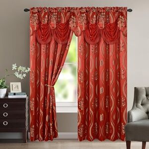 Elegant Comfort Luxurious Beautiful Curtain Panel Set with Attached Valance and Backing 54" X 84 inch (Set of 2), Red Elegant Comfort Luxurious Beautiful Curtain Panel Set with Attached Valance and Backing 54" X 84 inch (Set of 2), Red