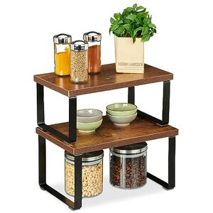Relaxdays Table Shelf 2-pcs. Set, Kitchen Organiser for Spices, Dishes etc, Stackable, 16 x 30 x 19.5 cm, Brown/Black, Steel Relaxdays Table Shelf 2-pcs. Set, Kitchen Organiser for Spices, Dishes etc, Stackable, 16 x 30 x 19.5 cm, Brown/Black, Steel