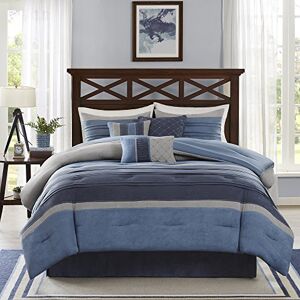 Madison Park All Season, Matching Bed Skirt, Decorative Pillows, Polyester, Collins Blue/Grey, Queen(90"x90") Madison Park All Season, Matching Bed Skirt, Decorative Pillows, Polyester, Collins Blue/Grey, Queen(90"x90")