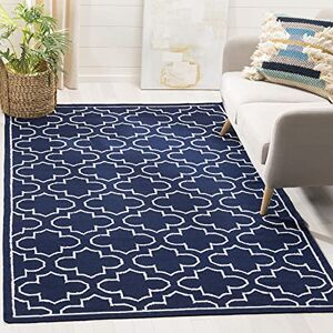 Safavieh Contemporary Rug for Living Room, Dining Room, Bedroom Dhurrie Collection, Short Pile, in Navy and Ivory, 152 X 244 cm Safavieh Contemporary Rug for Living Room, Dining Room, Bedroom Dhurrie Collection, Short Pile, in Navy and Ivory, 152 X 244 cm
