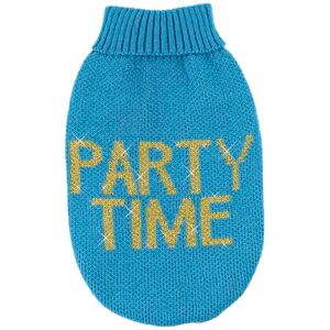 Record Influencer Dog Jumper Soft High Neck Sweater with Elasticated Waistband, Embroidered with 'Party Time' Light Blue, XL Back Length 50 cm Record Influencer Dog Jumper Soft High Neck Sweater with Elasticated Waistband, Embroidered with 'Party Time' Light Blue, XL Back Length 50 cm