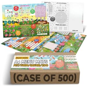 Craftis BIZZI Menu Mat A4 Kids Activity Packs of 500 Includes Learning Games Like Crosswords, Mazes, Colouring & More Double-Sided, Printer Friendly Sheets with 4 Fun Designs: Pet, Farm, Safari, Zoo Craftis BIZZI Menu Mat A4 Kids Activity Packs of 500 Includes Learning Games Like Crosswords, Mazes, Colouring & More Double-Sided, Printer Friendly Sheets with 4 Fun Designs: Pet, Farm, Safari, Zoo