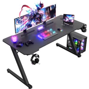 JUMMICO Gaming Table Gaming table with cup holder and headset holder, 2 professional cable management holes, carbon fiber table top, black metal frame 140x60 cm JUMMICO Gaming Table Gaming table with cup holder and headset holder, 2 professional cable management holes, carbon fiber table top, black metal frame 140x60 cm