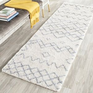 Safavieh Moroccan Rug for Living Room, Dining Room, Bedroom Casablanca Collection, Short Pile, in Ivory and Blue, 69 X 244 cm Safavieh Moroccan Rug for Living Room, Dining Room, Bedroom Casablanca Collection, Short Pile, in Ivory and Blue, 69 X 244 cm