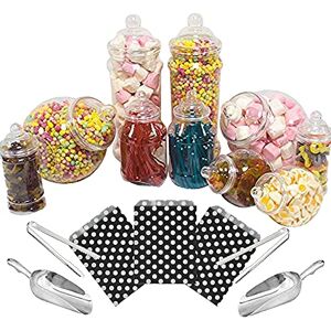 Purple Square 10 Mixed Jar Retro Pick & Mix Victorian Sweet Shop Candy Buffet Kit Party Pack with Scoops, Tongs & Bags Black Polka Bags Purple Square 10 Mixed Jar Retro Pick & Mix Victorian Sweet Shop Candy Buffet Kit Party Pack with Scoops, Tongs & Bags Black Polka Bags