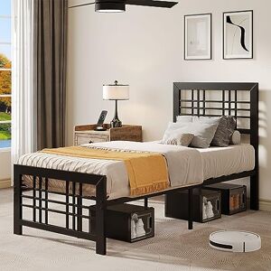 YITAHOME Metal Single Bed Frame, 91cm, Modern Style with Headboard and Footboard, Solid Slat Frame Platform with Large Base, Black, Ideal for Bedrooms YITAHOME Metal Single Bed Frame, 91cm, Modern Style with Headboard and Footboard, Solid Slat Frame Platform with Large Base, Black, Ideal for Bedrooms