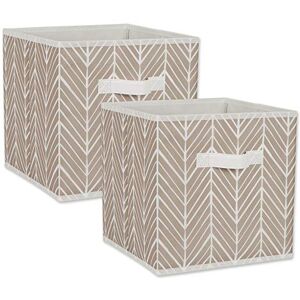 DII Polyester Herringbone Bin, Stone, Small Set, 11x11x11 Cube DII Polyester Herringbone Bin, Stone, Small Set, 11x11x11 Cube