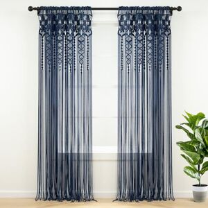 Lush Decor Boho Macrame Textured Cotton Window Curtain/Room Divider/Doorway/Wall Decor, 84" L x 40" W, Navy Lush Decor Boho Macrame Textured Cotton Window Curtain/Room Divider/Doorway/Wall Decor, 84" L x 40" W, Navy